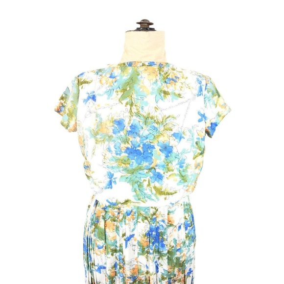 Vintage 1960s Floral Day Dress Abstract Print Pleated Skirt | W 32" - Picture 3 of 5